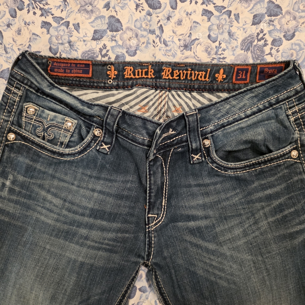 Rock Revival Women's Medium Blue Bootcut Jeans with Contrast Stitching